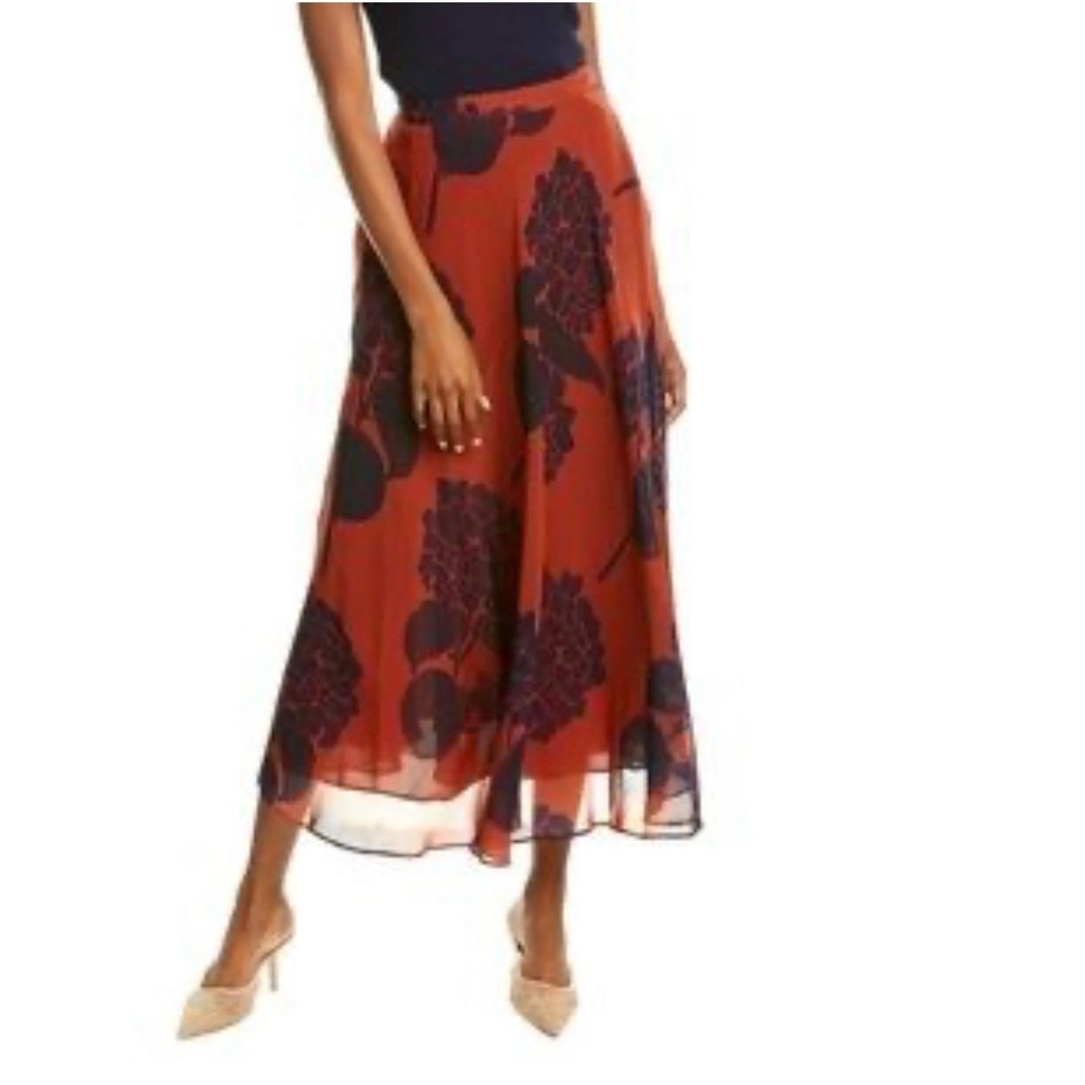 NWT new Lafayette 148 Skirt Womens Size‎ 12 floral Print Midi Chiffon